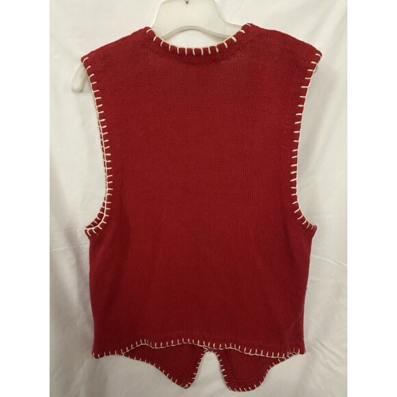 Vintage 90s Christmas Knit Vest Medium Kitschy Beaded Grandma Retro Whimsical - Picture 2 of 7